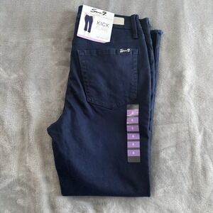Seven 7 Kick Flare New Jeans Women's sz 6 Blue Fringe‎ Hems 5 Pockets Retail $69